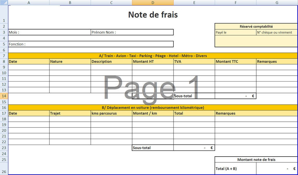 présentation d’une note de frais