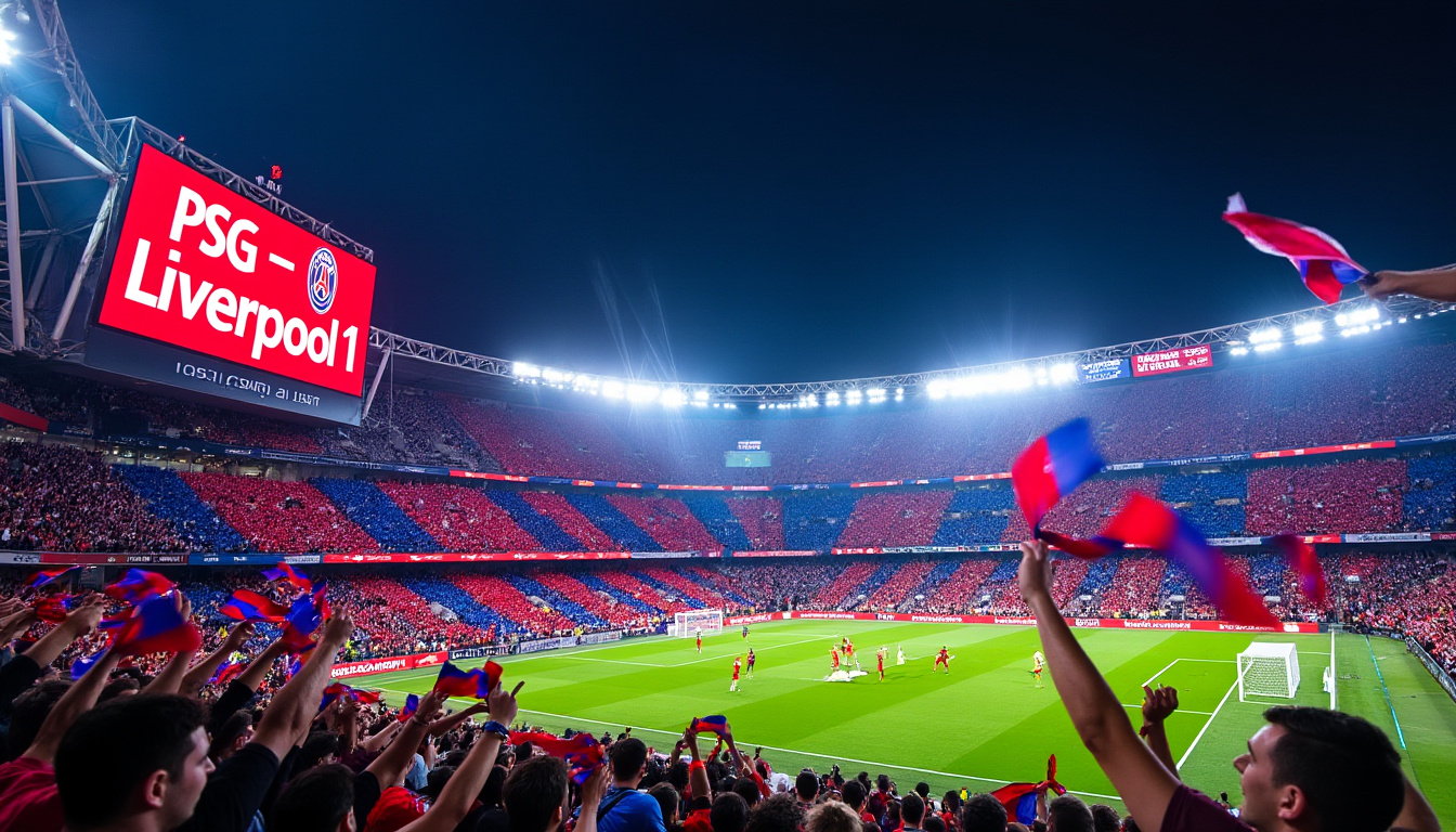 suivez en direct le match palpitant entre liverpool et le psg, où ousmane dembélé brille en marquant, tandis que les reds luttent pour revenir au score. ne manquez pas cette rencontre électrisante pleine de rebondissements !