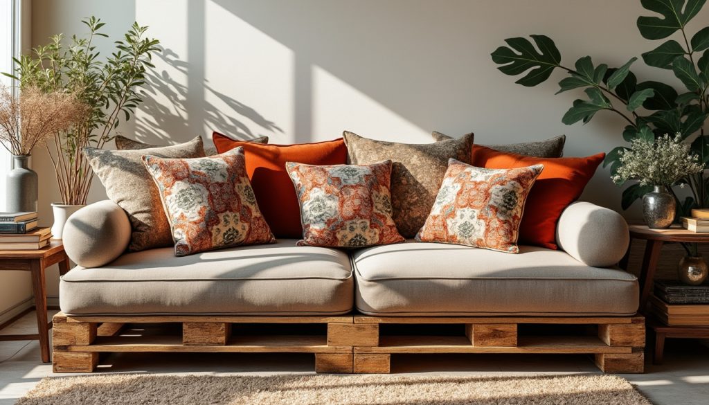 découvrez notre collection de coussins douillets, spécialement conçus pour embellir vos canapés en palette. offrez confort et style à votre espace avec des textiles variés et des couleurs tendance qui s'harmonisent parfaitement avec votre décoration intérieure.