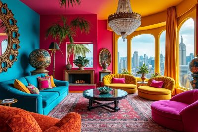 découvrez uchronia, un appartement extravagant où les couleurs explosent dans un tourbillon de créativité. plongez dans un espace unique alliant design audacieux et confort, idéal pour les amateurs d'art et de modernité.