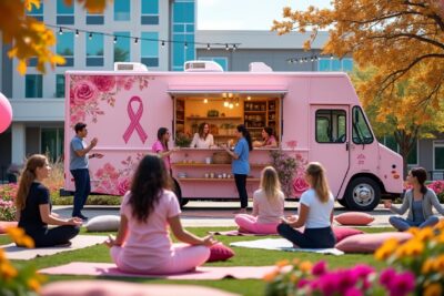 à l'occasion d'octobre rose, un camion bien-être s'installe à l'hôpital pour offrir aux patientes et au personnel un espace de détente, d'écoute et de convivialité, favorisant ainsi le bien-être durant la campagne de sensibilisation au cancer du sein.