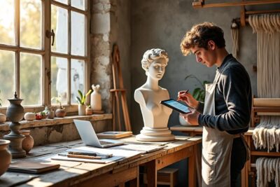 découvrez comment un atelier d'artiste émergent réinterprète avec passion les traditions d'antan pour créer des œuvres uniques alliant héritage et modernité.