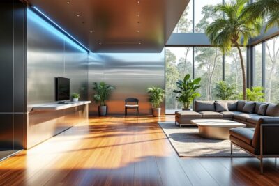 découvrez comment un espace de 15 m² a été sublimé grâce à un élégant mur en inox et une luminosité éclatante, offrant style et sensation d’agrandissement à votre intérieur.