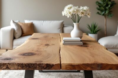 donnez du caractère à votre intérieur en fabriquant une table à l’effet bois brut, alliant authenticité et style naturel pour un décor unique et chaleureux.