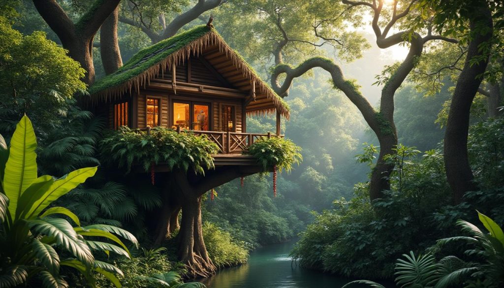 plongez dans l'univers enchanteur d'une maison-cabane unique au cœur de la forêt brésilienne, où nature et confort se rencontrent pour une expérience inoubliable.