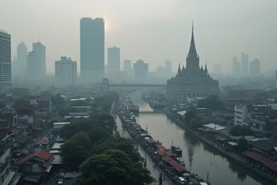 bangkok fait face à des risques sanitaires importants en raison d'une forte augmentation des niveaux de particules fines pm 2,5 dans tous ses arrondissements, mettant en danger la santé des habitants.