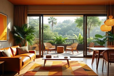 découvrez un appartement de 120m² avec terrasse, magnifiquement décoré dans un style seventies rétro et chaleureux, alliant charme vintage et confort moderne.