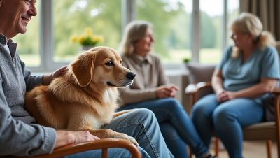 en normandie, mia, une chienne médiatrice, apporte réconfort aux patients d’un centre de soins et contribue à adoucir leur quotidien.